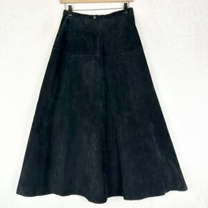 Pia Rucci Vintage Suede Leather Maxi Skirt Size 10 Black Lined Whimsigoth Lined